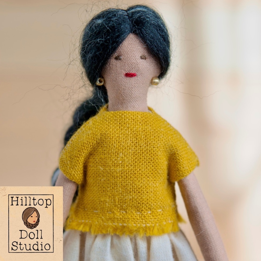 Mini Fabric Doll "Amy" Handcrafted Textile Cloth Heirloom Primitive Doll